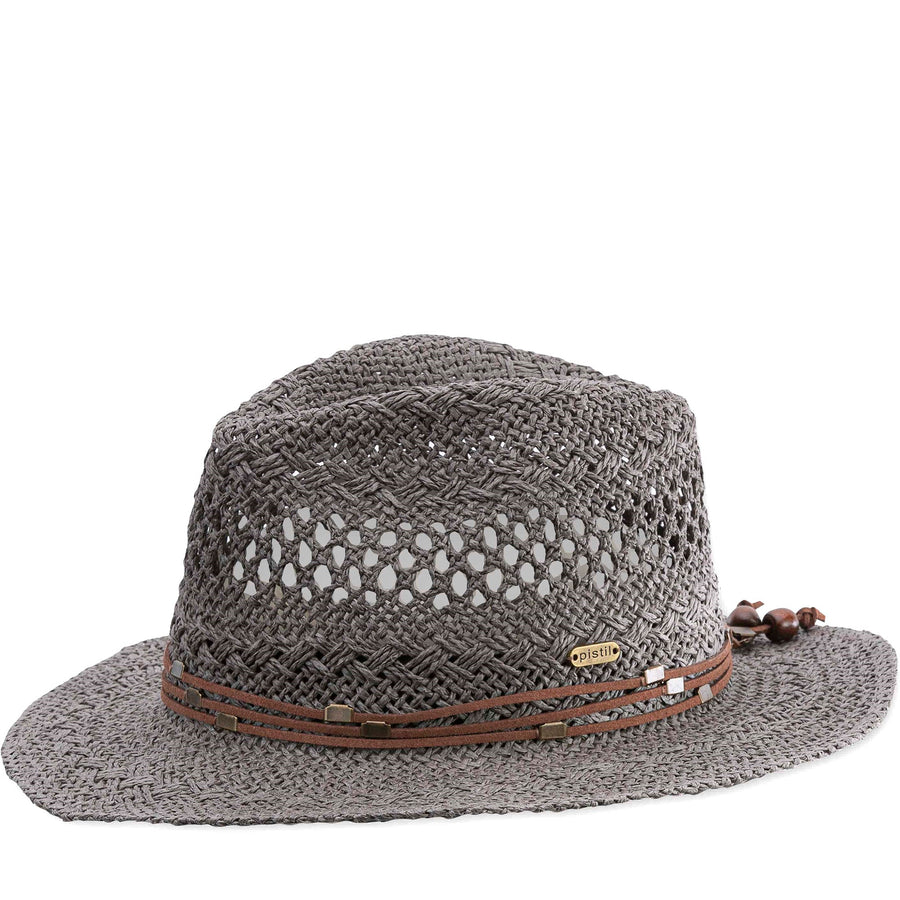 Quarter turn Women's Pistil Hats style name Regan Straw Hat in color Graphite. Sku: 0039-GRAPHITE