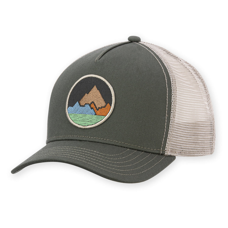 Men's Pistil Hats style name Spike Trucker Hat in color Olive. Sku: 0066-OLV