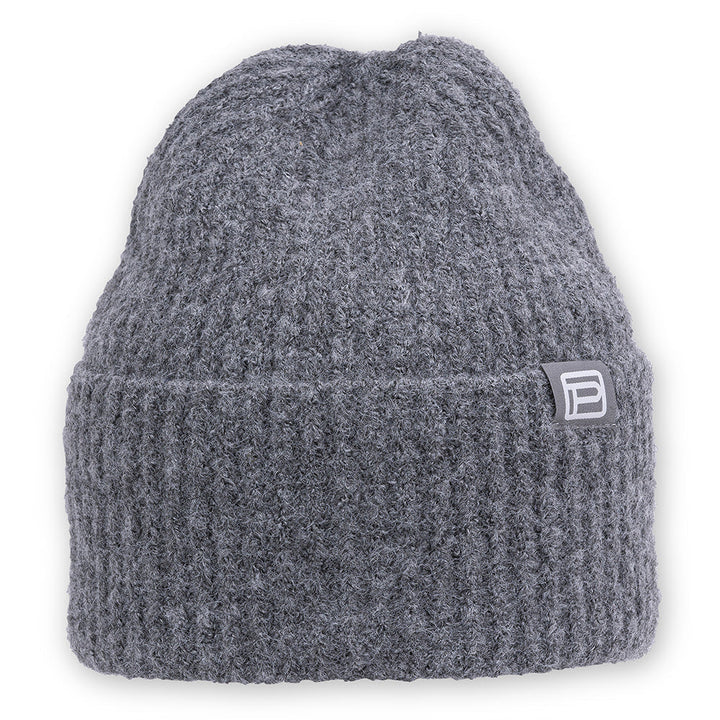 Quarter turn view Women's Pistil Hats style name Luna Beanie in color Grey. Sku: 0203-GREY