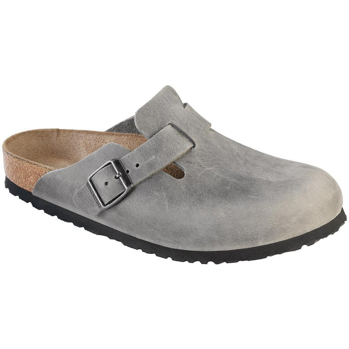 Women's Birkenstock Boston Soft Footbed Narrow in Iron Oil sku: 1013256