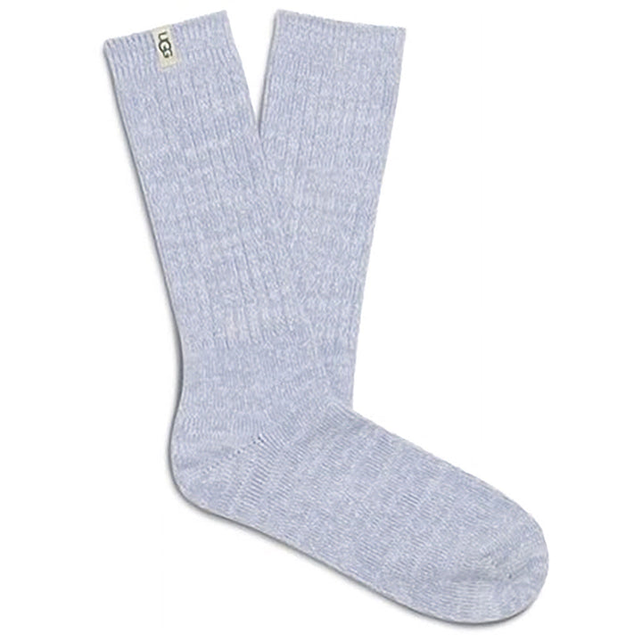 Quarter turn view Women's UGG Sock style name Rib Knit Slouchy Crew in color Icelandic Blue. Sku: 1014832-ICBL