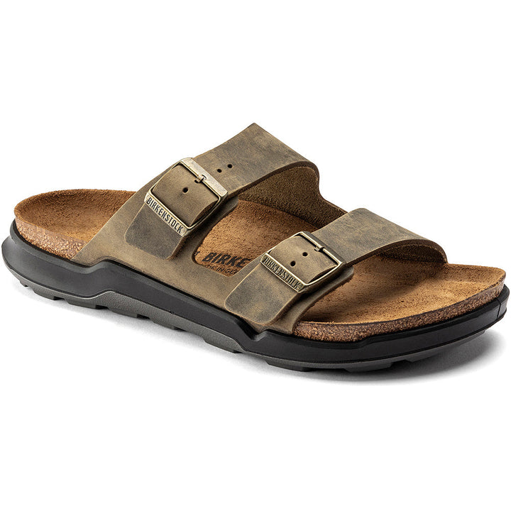 Quarter view Men's Birkenstock Footwear style name Arizona Rugged in color Faded Khaki. Sku: 1018463