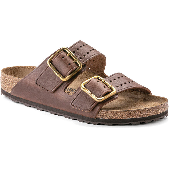 Quarter view Men's Birkenstock Footwear style name Arizona Bold Grip in color Vintage Roast Leather. Sku: 1022605