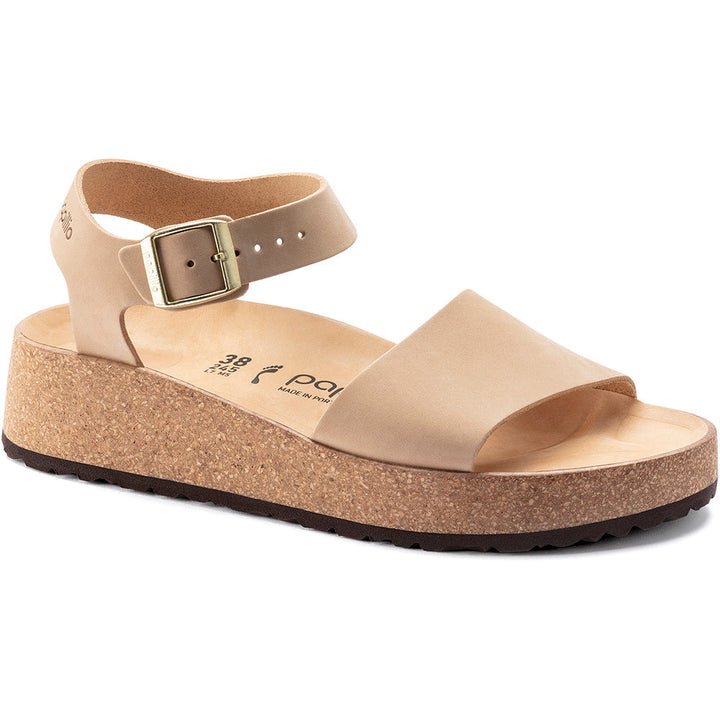 Quarter view Women's Birkenstock Footwear style name Glenda Nubuck in color Sandcastle. Sku: 1022966