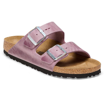 Quarter turn view Kid's Birkenstock Footwear style name Arizona Oiled Narrow in color Lavender Oiled Leather. Sku: 1025490