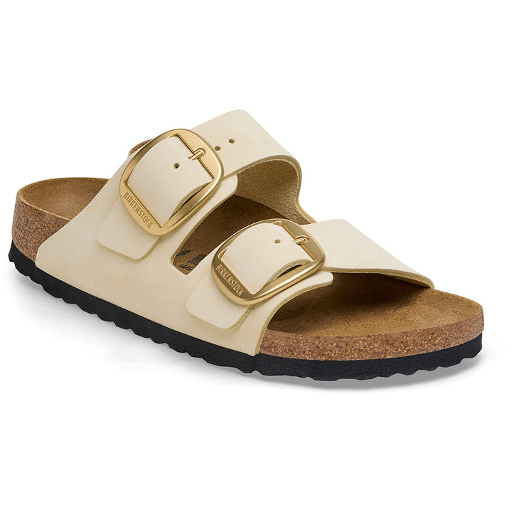 Quarter view Women's Birkenstock Footwear style name Arizona Big Buckle Regular in color Ecru. Sku: 1026557