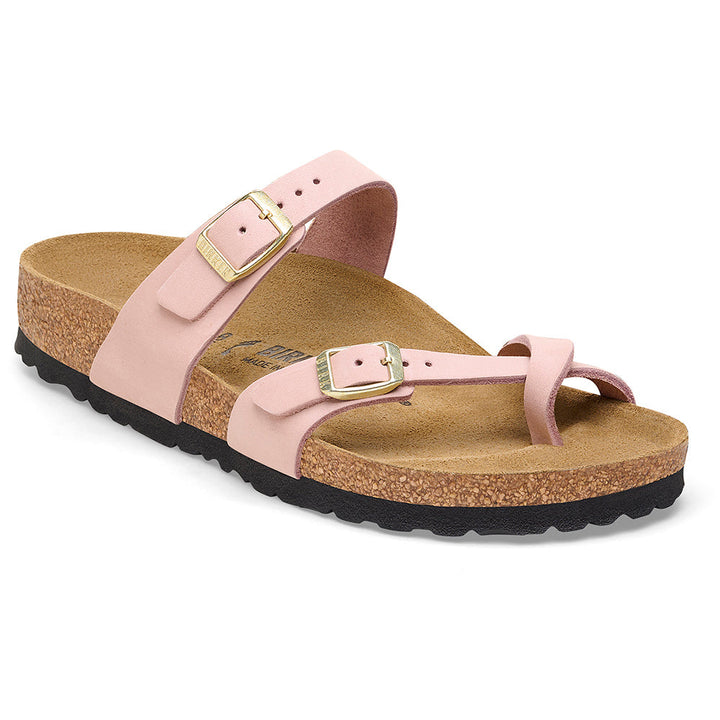 Quarter view Women's Birkenstock Footwear style name Mayari Nubuck in color Soft Pink. Sku: 1026608