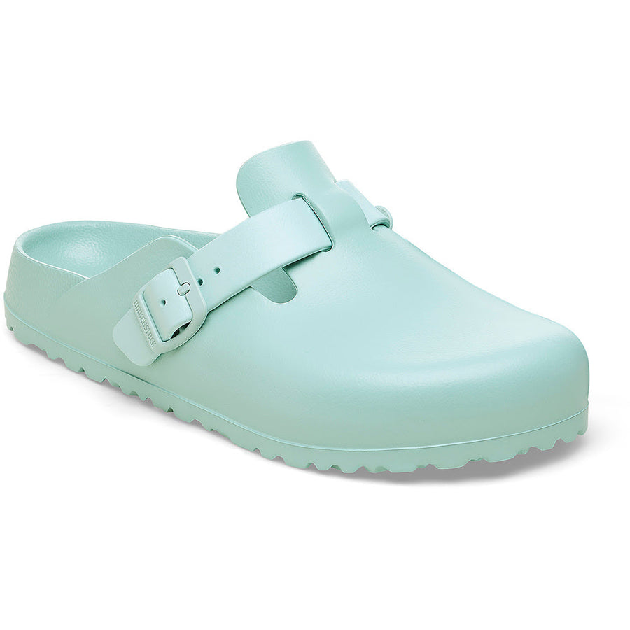 Quarter view Women's Birkenstock Footwear style name Boston Eva Narrow in color Surf Green. Sku: 1027385