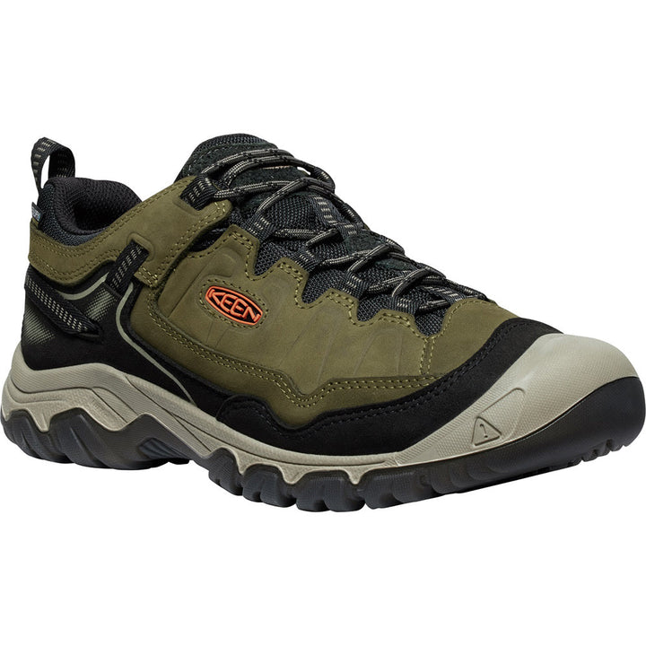 Quarter view Men's Keen Footwear style name Targhee Iv Waterproof Wide in color Dark Olive/Gold Flame. Sku: 1029003