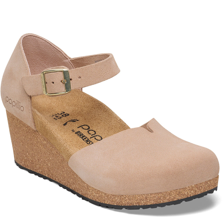 Quarter turn Women's Birkenstock Footwear style name Mary Suede Narrow in color Warm Sand. Sku: 1029082