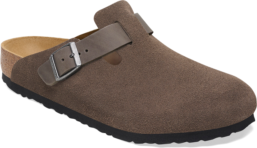 Quarter turn view Men's Birkenstock Footwear style name Boston Suede/ Oiled in color CONC GRAY. Sku: 1029210