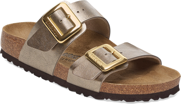 Quarter turn view Women's Birkenstock Footwear style name Sydney Luxe Buckle Narrow in color GR TPE BF. Sku: 1029372