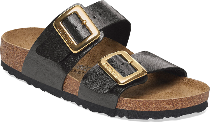 Quarter turn view Women's Birkenstock Footwear style name Sydney Luxe Buckle Narrow in color GR LIC BF. Sku: 1029457