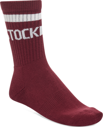 Quarter turn view Women's Birkenstock Sock style name Cotton Crew Stripe in color ZINFANDEL. Sku: 1030256