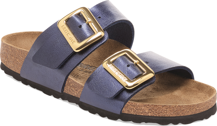 Quarter turn view Women's Birkenstock Footwear style name Sydney Luxe Buckle Narrow in color GR MIDNT B. Sku: 1030345