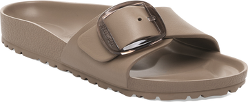 Quarter turn view Women's Birkenstock Footwear style name Madrid Eva Big Buckle Narrow in color GRAY TAUPE. Sku: 1030479