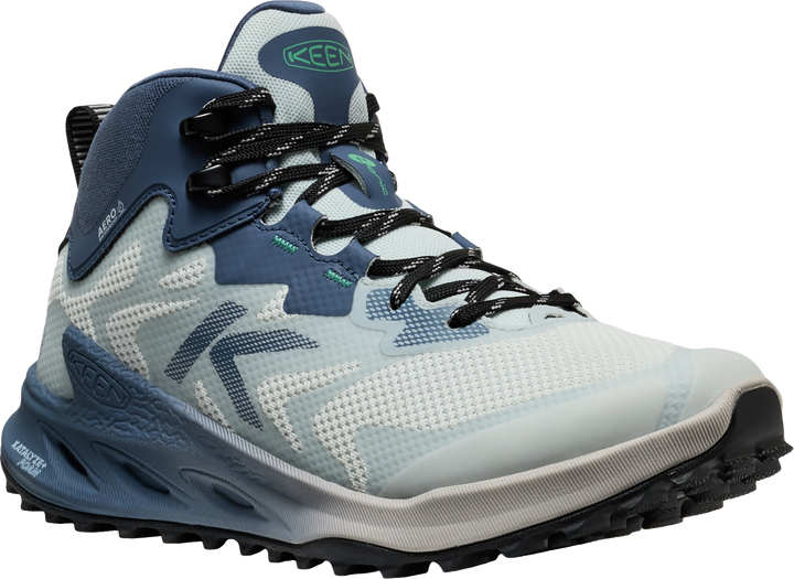 Quarter turn view Women's KEEN Footwear style name Zionic Nxt Mid Waterproof in color BLU/WNTGRN. Sku: 1031179