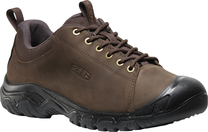 Quarter turn view Men's KEEN Footwear style name Targhee IV Oxford in color JAVA/BLK. Sku: 1031648