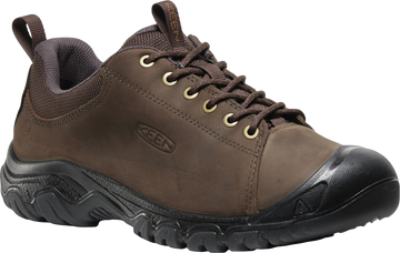 Quarter turn view Men's KEEN Footwear style name Targhee IV Oxford in color JAVA/BLK. Sku: 1031648