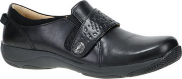 Quarter turn view Women's Dansko Footwear style name Sallie in color BLK WAX BN. Sku: 10400020200