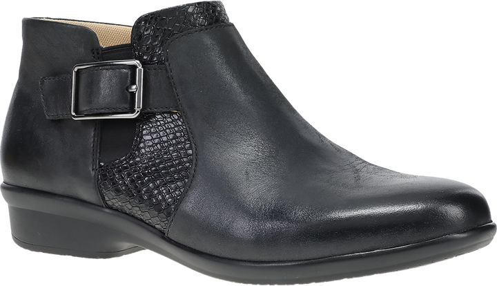 Quarter turn view Women's Dansko Footwear style name Carolyn in color BLK BRN CA. Sku: 10510020200