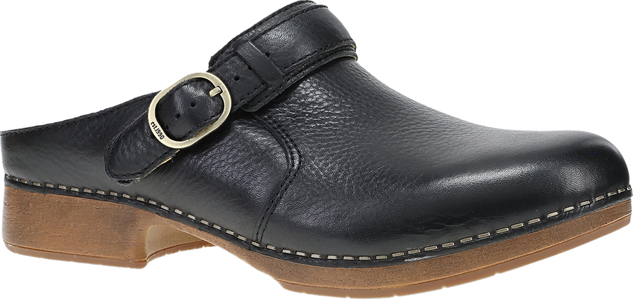 Quarter turn view Women's Dansko Footwear style name Millie in color BLK WAX ML. Sku: 10702020600