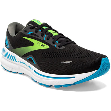 Quarter view Men's Brooks Footwear style name Adrenaline Gts 23 Extra Wide in color Black/ Hawaiian Ocean/ Green. Sku: 110391-4E006