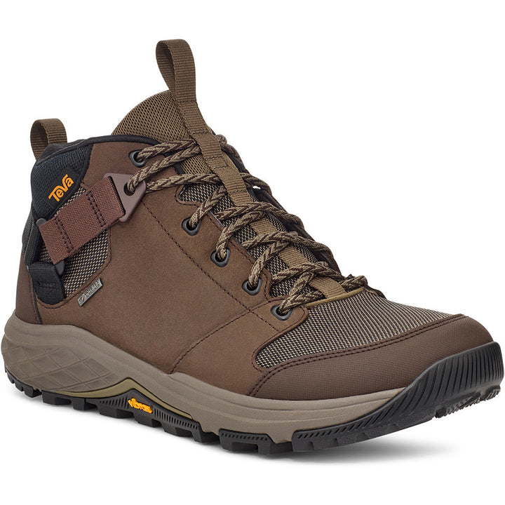 Quarter turn view Men's Teva Footwear style name Grandview GTX in color Chocolate Brown/ Dark Olive. Sku: 1106804CKL