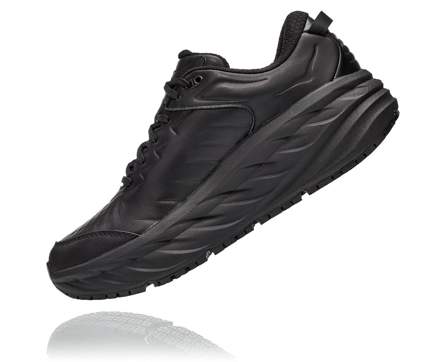 Inside view Men's Hoka Bondi Slip Resistant in Black. Sku: 1110520BBLC