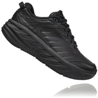 Side view Women's Hoka Bondi Slip Resistant in Black. Sku: 1129351BBLC