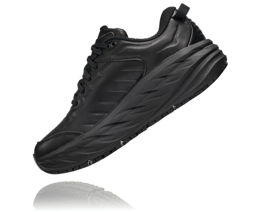 Inside view Women's Hoka Bondi Slip Resistant in Black. Sku: 1129351BBLC