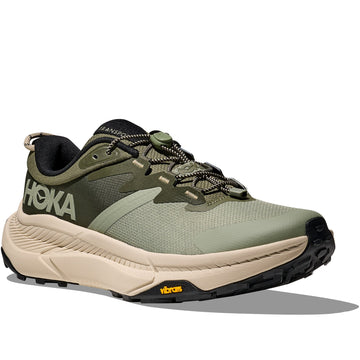 Quarter turn view Men's Hoka Footwear style name Transport in color Sea Moss/ Eucalyptus. Sku: 1123153-SSSC