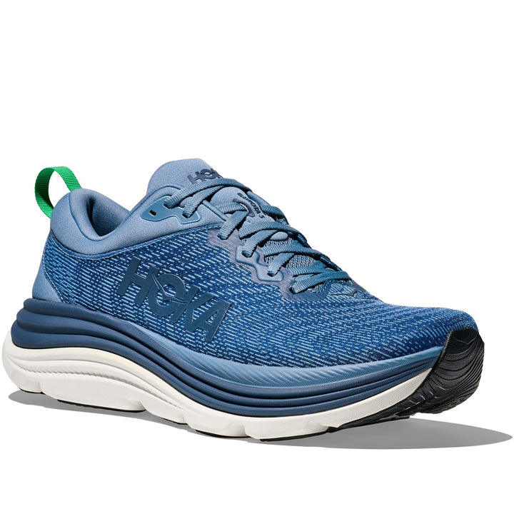 Quarter turn view Men's Hoka Footwear style name Gaviota 5 in color Downpour/ Thunder Cloud. Sku: 1127929-DHN