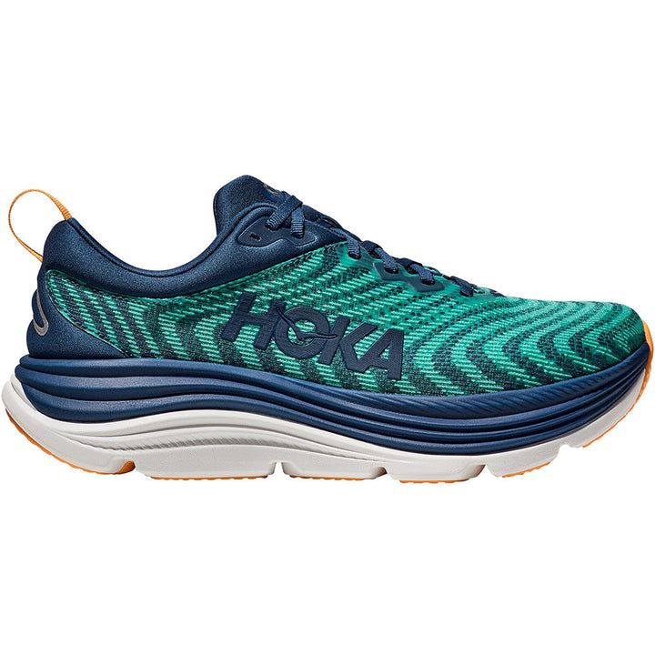 Quarter turn view Men's Hoka Footwear style name Gaviota 5 in color Midnight/ Oceanic. Sku: 1127929MCN