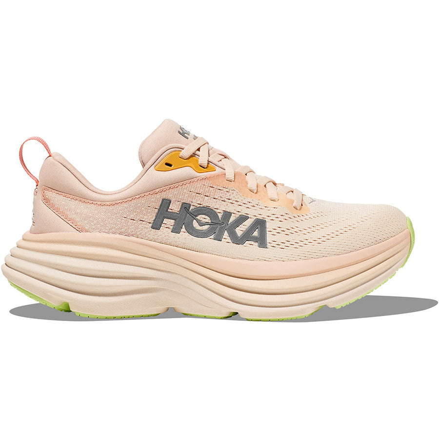 Quarter turn view Women's Hoka Footwear style name Bondi 8 in color Cream/ Vanilla. Sku: 1127952CMV