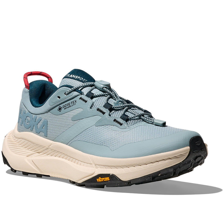 Quarter turn view Women's Hoka Footwear style name Transport GTX in color Druzy/ Birch. Sku: 1133958F-DZYB