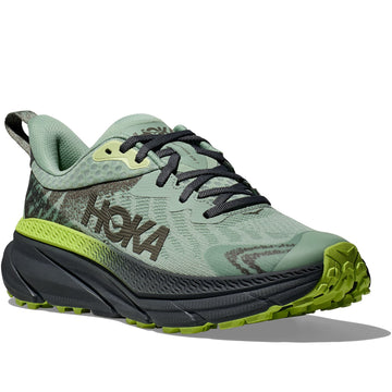 Quarter turn view Men's Hoka Footwear style name Challenger Atr 7 GTX in color Aloe Vera/ Lettuce. Sku: 1134501F-ALVR