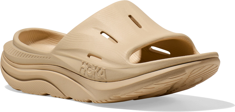 Quarter turn view Women's HOKA Footwear style name Ora Recovery Slide 3 in color SSSS. Sku: 1135061-SSSS