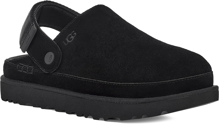 Quarter turn view Women's UGG Footwear style name Goldenstar Clog in color BLACK. Sku: 1138252-BLK