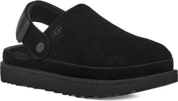 Quarter turn view Women's UGG Footwear style name Goldenstar Clog in color BLACK. Sku: 1138252-BLK