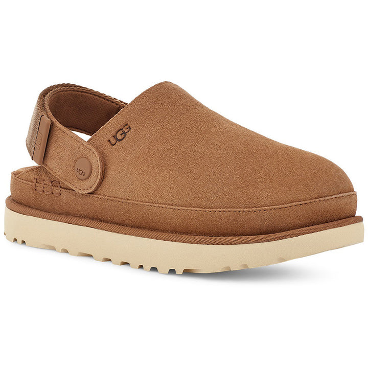 Quarter turn view Women's UGG Footwear style name Goldenstar Clog in color Chestnut. Sku: 1138252CHE