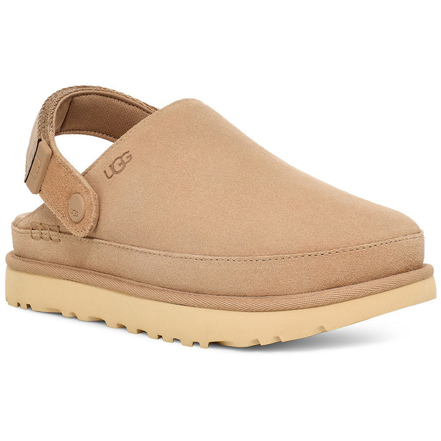 Quarter turn view Women's UGG Footwear style name Goldenstar Clog in color Sand. Sku: 1138252SAN