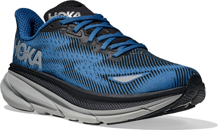 Quarter turn view Men's HOKA Footwear style name Clifton 9 GTX in color BGYN. Sku: 1141470F-BGYN