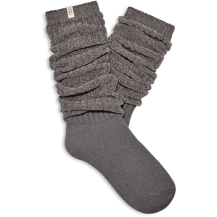 Quarter turn view Women's UGG Sock style name Clarice Tall Slouchy Sock in color Charcoal. Sku: 1161650-CHRC