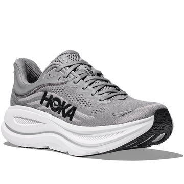 Quarter turn view Men's Hoka Footwear style name Bondi 9 in color Galactic Grey/ Stellar Grey. Sku: 1162011-GCTC