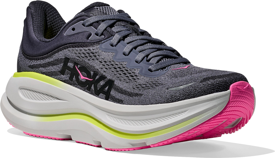 Quarter turn view Women's HOKA Footwear style name Bondi 9 in color CYG. Sku: 1162012-CYG
