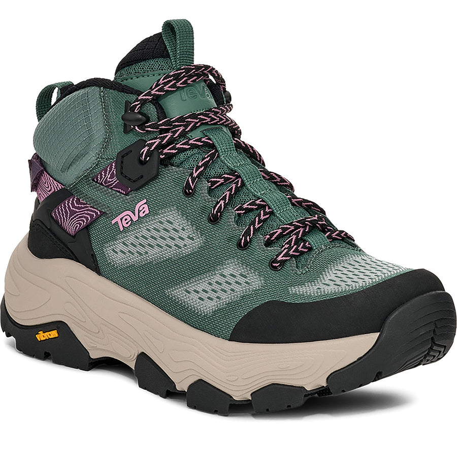 Quarter turn Women's TEVA Footwear style name Grandview Max Vent in color Silver Pine/ Eggplant Purple. Sku: 1166250-SNGG