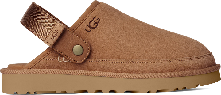 Quarter turn view Men's UGG Footwear style name Goldencoast Clog in color CHESTNUT. Sku: 1166915-CHE