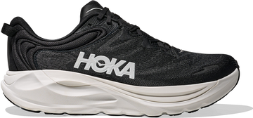 Quarter turn view Men's HOKA Footwear style name Gaviota 6 XWide in color Black/ White. Sku: 1171936-BWHT