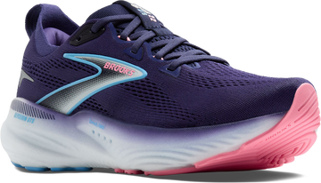 Quarter turn view Women's Brooks Footwear style name Glycerin GTS 22 Wide in color BLU/PEA/DI. Sku: 120435-1D429